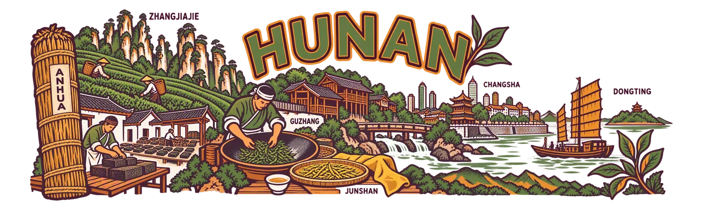 Hunan — Tea cylinder and stone towers