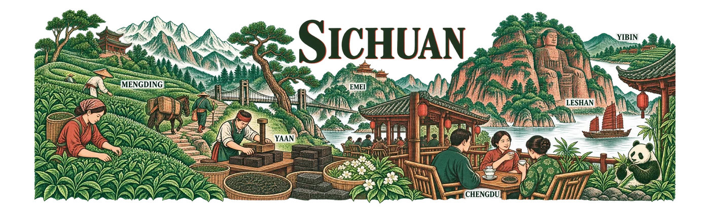 Sichuan — Tea at the start of the mountain road
